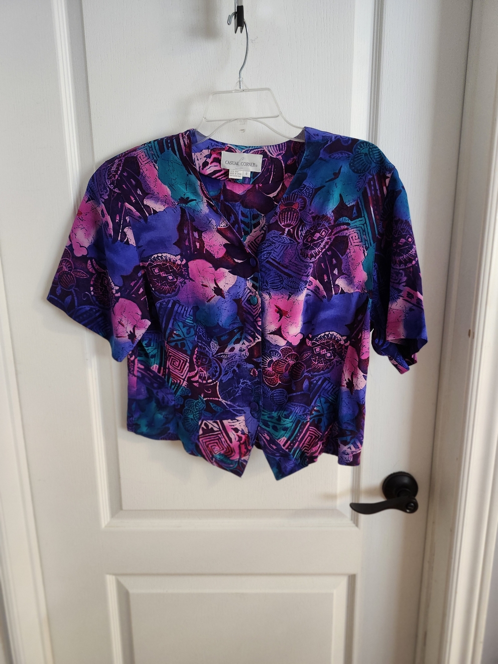 Vintage Purple Floral Short Sleeve Blouse